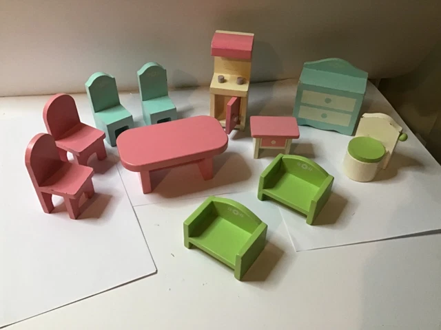 Wooden Dolls House Furniture Bundle Wood Doll Miniature Lot  x 11 XMAS Gift