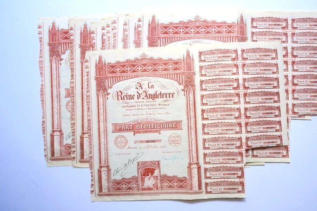 A La Reine D Angleterre Part Beneficiaire Paris 1924 X 10 Actions