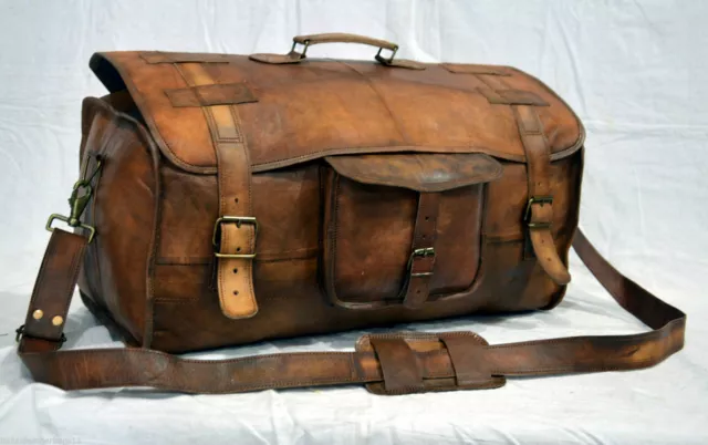 Vintage Leather Travel Bag Duffle Gym Men Luggage Trible Overnight Boho Outdoor