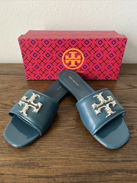 NIB $298 Tory Burch ELEANOR Brisk Blue SLIDE 8