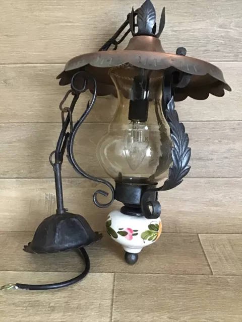 Vintage Copper Hanging Ceiling Light Industrial Lantern Glass Oil Lamp Style