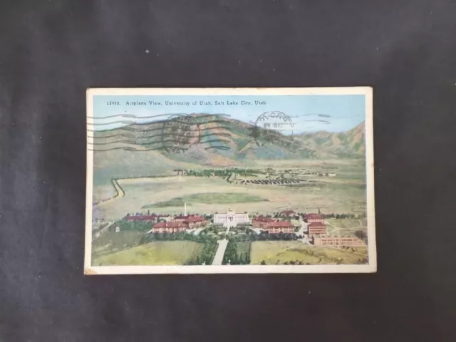 Vintage Postcard Airplane View University Of Utah Salt Lake City Utah Posted
