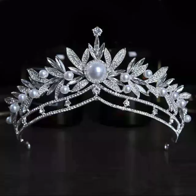 7cm Tall Pearl Crystal Large Wedding Bridal Queen Princess Prom Tiara Crown