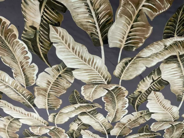 Tropical Forest  Palm Leaves Velvet GREY GOLD Curtain/Upholstery Fabric