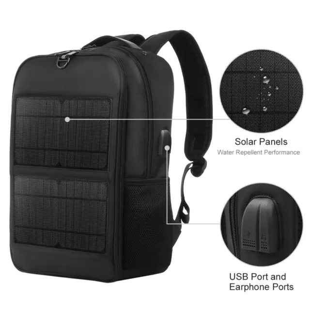 Sac à dos ordinateur portable à panneau solaire port de chargement USB 5V / 2.1A 3