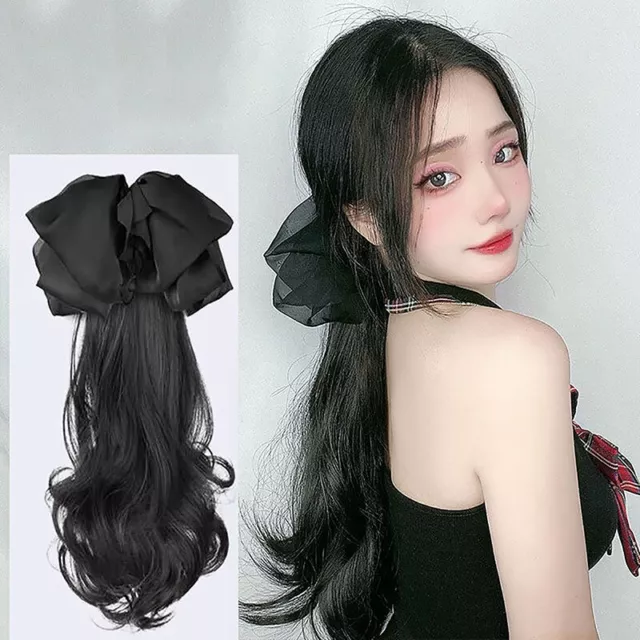 1Pc Synthetic Long Curly Claw Clip On Ponytail Hair Extensions With Bowtie Women
