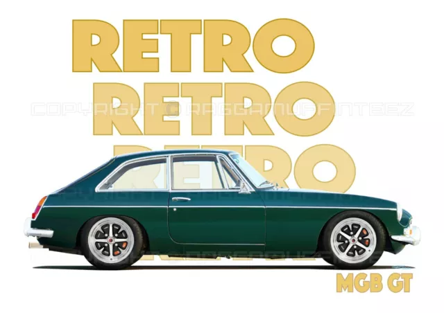 MGB GT t-shirt. RETRO. CLASSIC CAR. MODIFIED. OLD SKOOL.