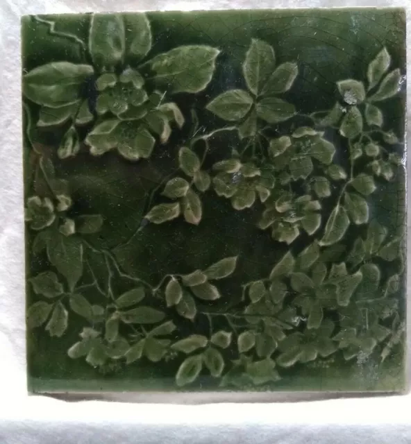 Genuine Original  Beautiful Green Antique Victorian Floral Tile
