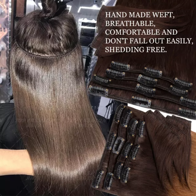 SILKY Clip In 100% Real Remy Human Hair Extensions 8PCS FULL HEAD 8-26Inch OMBRE 3