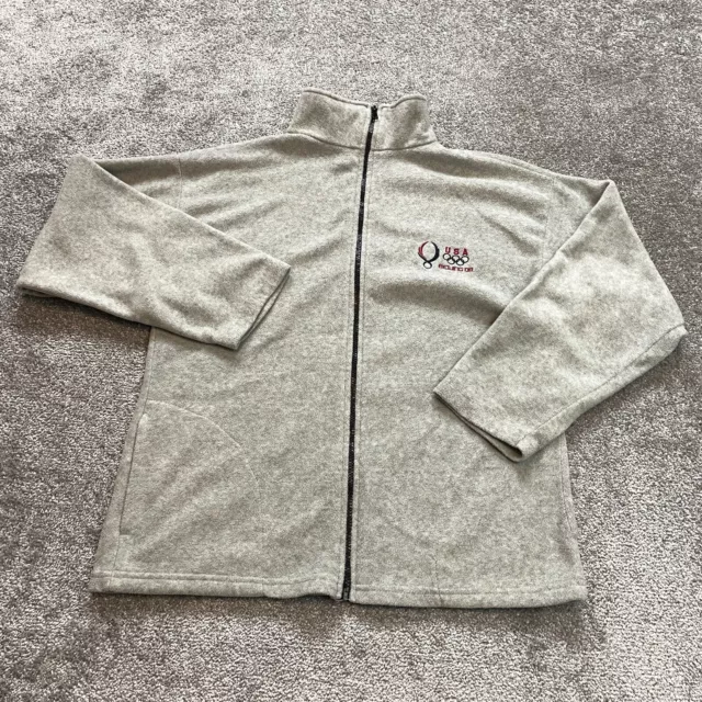 US Olympics Fleece Jacket Mens Large Gray Full Zip Vintage 2008 Beijing Summer