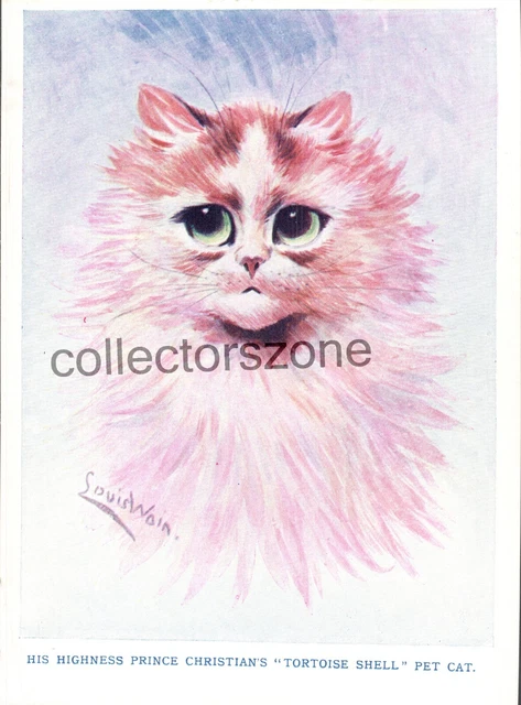 Louis Wain Book Print Prince Christian's Pet Cat Taken From 1910 book 7x5.5 inch