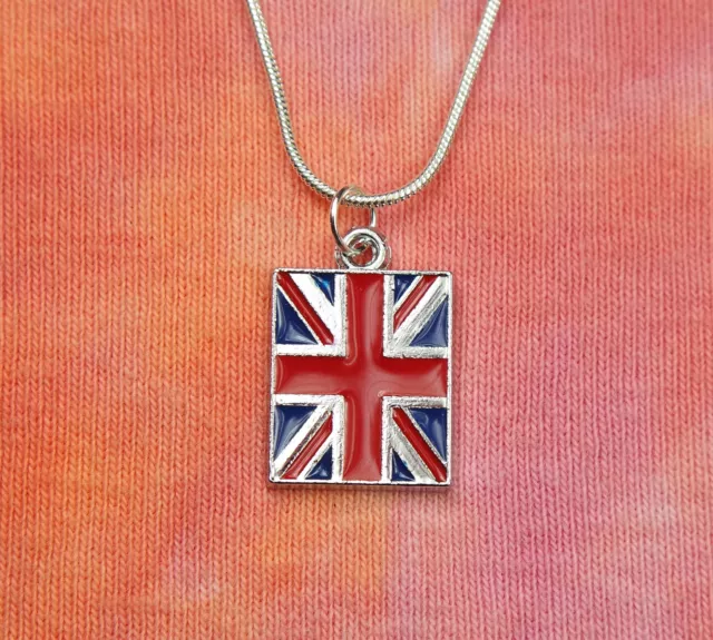 British Flag Necklace, United Kingdom England Union Jack Enamel Charm Pendant