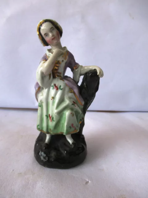 Antique German Bisque Figure Statue Figurines Of Girl Lady Seated On Rock Old"K2