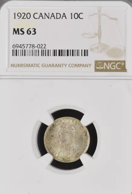 Canada 10 Cents 1920 NGC MS63
