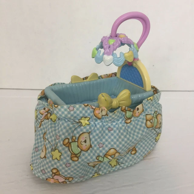 Fisher Price Loving Family Bassinet Yellow Blue Mobile Fabric Skirt