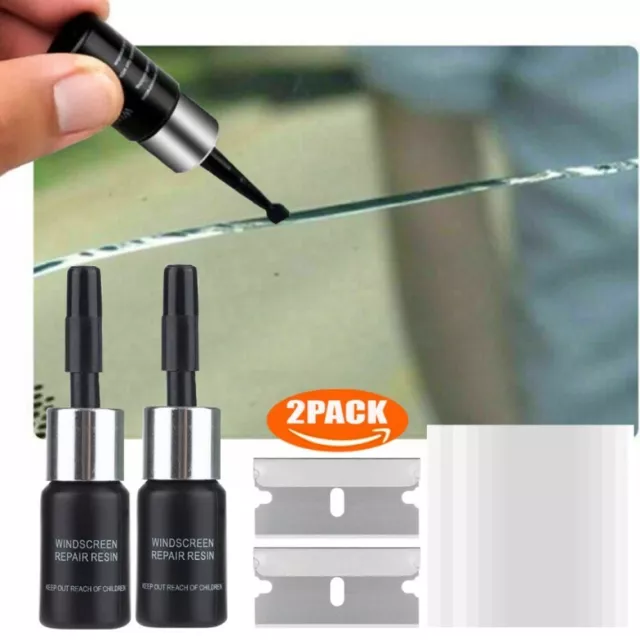 2 Pack Automotive Glass Nano Repair Fluid Car Windshield Resin Crack Tool Kit AU