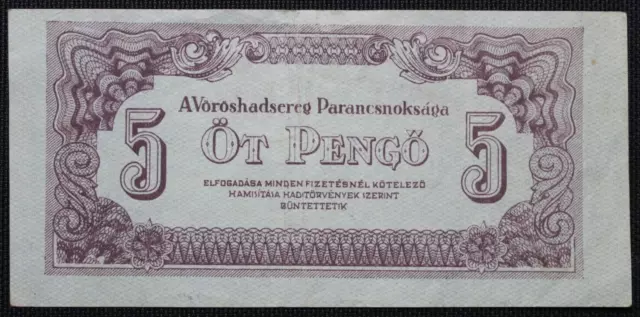 Hongrie - Hungary - Billet de 5 Pengo 1944 WWII Russian Occupation TTB / VF