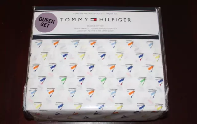 Tommy Hilfiger queen sheet set new in package sail boats white multi