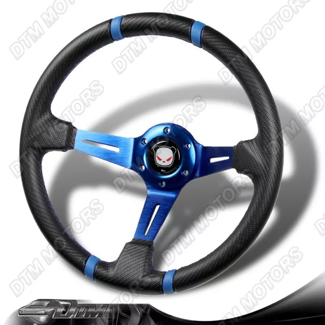 350MM Deep Dish Drift Stil Blau Stich Carbon PVC Leder 6 Loch Lenkung Reifen