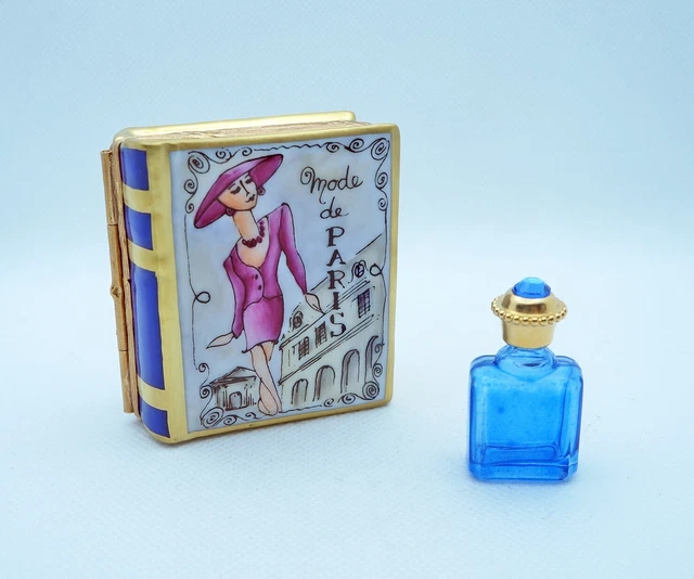 New French Limoges Trinket Box Amazing Mode De Paris Book with Perfume Bottle