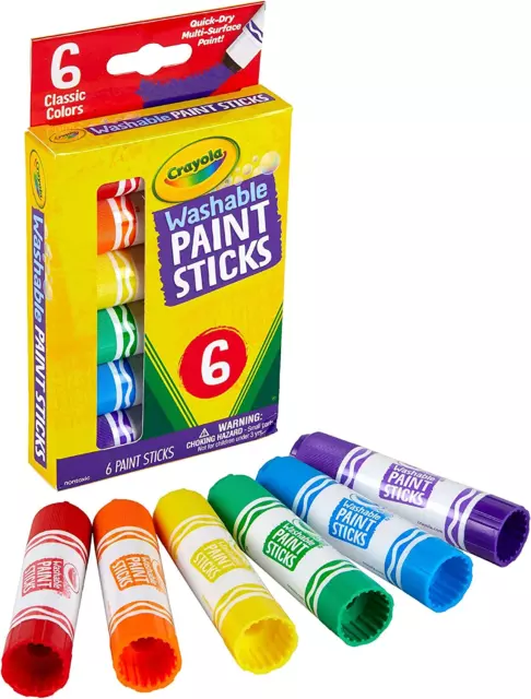 CRAYOLA 6Ct Washable Paint Sticks, 6 Vibrant Colours, Less Mess Painting, Quick
