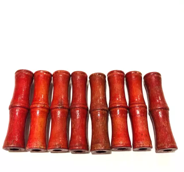 Wood Macrame Craft Beads 1970s VTG Retro MCM Boho Barrel Shape 2.5"L (Lot of 8)