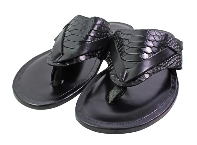 Leather Italian Sandals Mens Black Genuine Leather Flip All Flops Handmade Rober