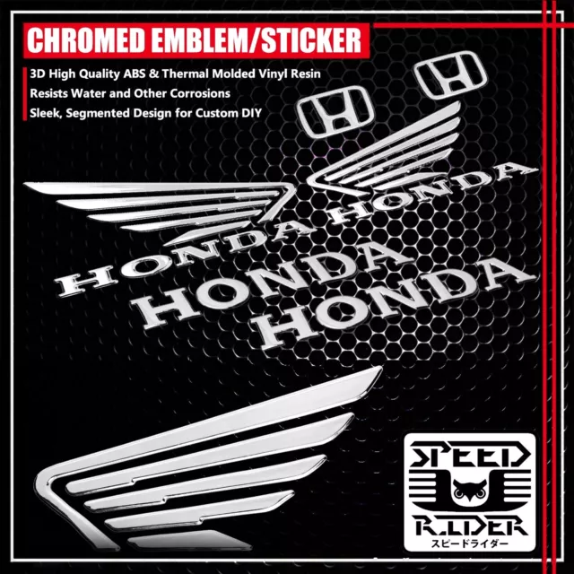 3.5" 3D Wing Decal Sticker+6" Logo+Letter Fairing/Fender Emblem For Honda Chrome