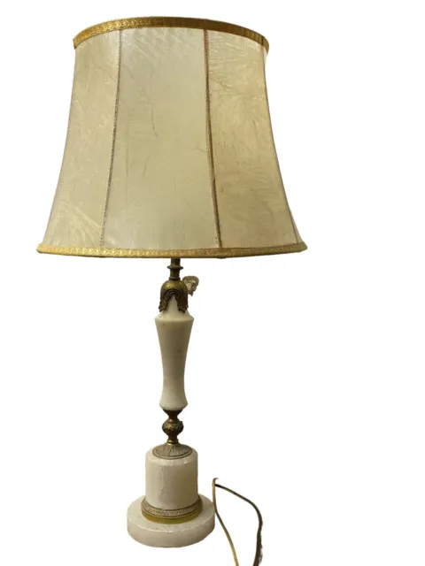 Vintage Ancienne Lampe Albâtre Et Bronze Style Empire Italien Abat Jour Vessie