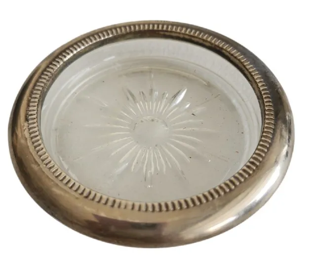 Vintage Coaster Silverplate and Glass