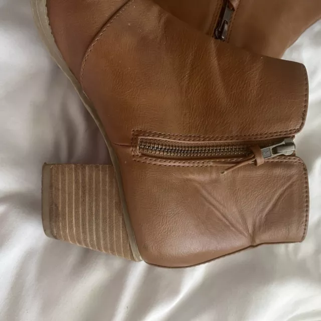 AEO Double Zip Stacked Heel Boot Cuties Leather Brown Size 10 3