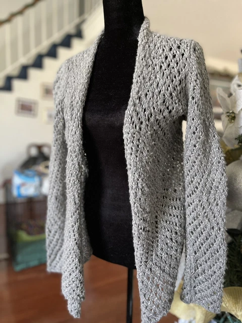 Eileen Fisher Damenpullover offener Strick Alpaka Wollmischung Cardigan Größe PL grau 2
