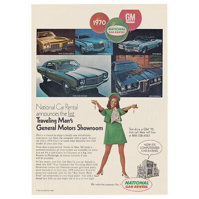 1969 National Car Rental: Traveling Mans General Motors Vintage Print Ad