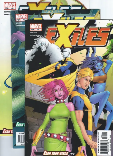 Marvel 2001 EXILES #46-48 “EARN YOUR WINGS" Story Bundle Comics Set X-Men 47