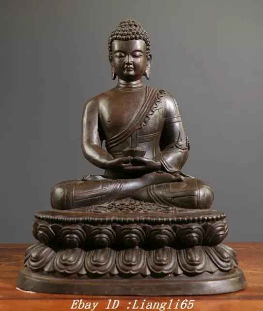 10.6" Tibet Buddhismus Reine Bronze Shakyamuni Amitabha Buddha Sit Statue