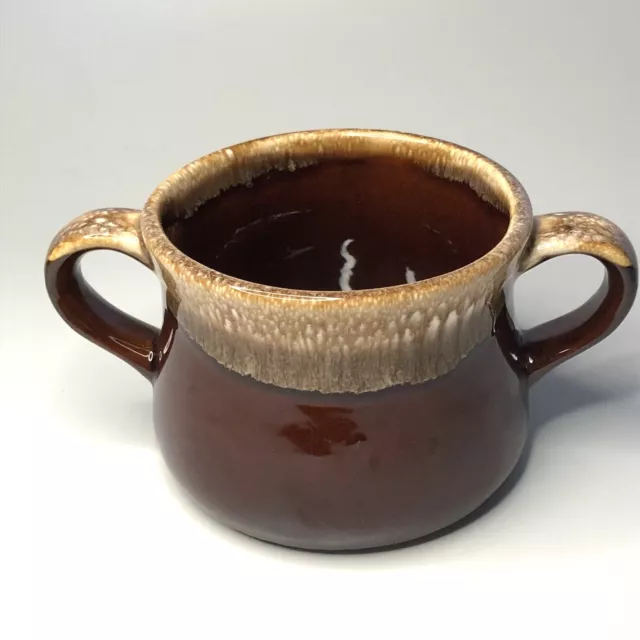 Vintage McCoy Pottery USA Brown Drip Glaze Double Handle Soup Chili Sugar Bowl