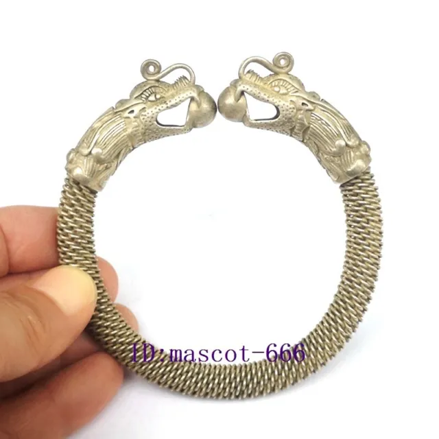 Old Collection Chinese Tibet Silver Handmade Propitious Dragon Bracelet Gift