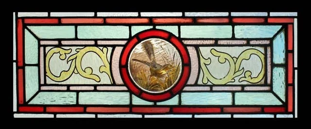 Victorian Painted Bird Antique English Stained Glass Window
