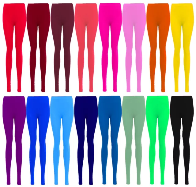 Womens Ladies Viscose Lycra Plain Stretchy Soft Leggings Elasticated Waist Uk