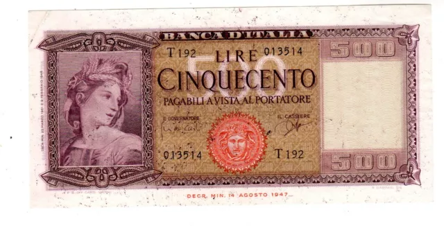 Italie ITALY ITALIA Billet 500 LIRE 1961 1948  P80a VF/XF  BON ETAT