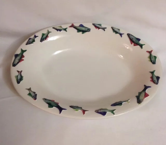 Bassano Italy Ceramic Fish Bowl Serving Bowl White w/ Fish all around rim