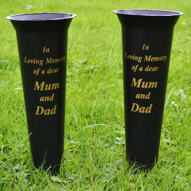 Set of 2 Mum & Dad In Loving Memory Spiked Memorial Grave Flower Vases Holder