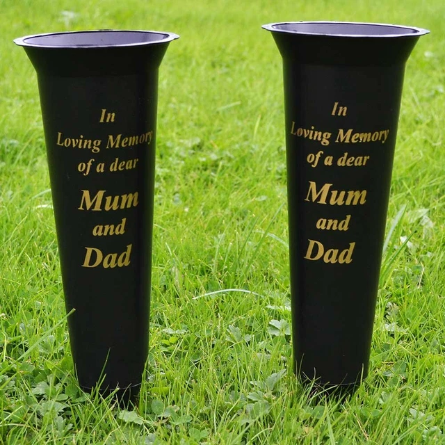 SET OF 2 Mum & Dad In Loving Memory Spiked Memorial Grave Flower Vases