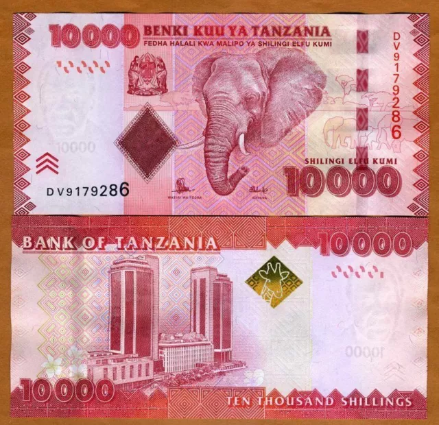 TANZANIA: New 10,000 shillings banknote 2010 (2015) P-44b UNC Elephant