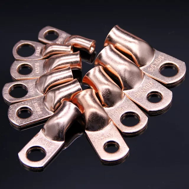 10Pcs 3/8" Battery Cable Ends Ring Lugs Terminal Bare Copper Wire Connectors