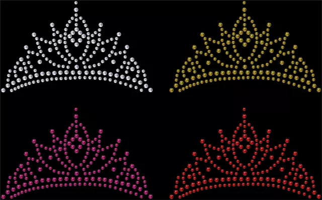 Iron-On Tiara Crown Rhinestone Diamante Transfer Hotfix Crystal Motif Applique