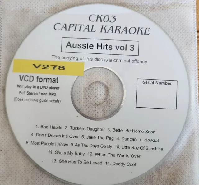 Aussie Hits Vol 3 Karaoke Vcd / Dvd