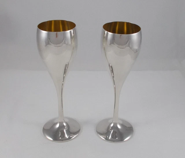 Raro Paio Elegante Spumante Champagner-Kelche/Fischio Di 800er Argento, Italien
