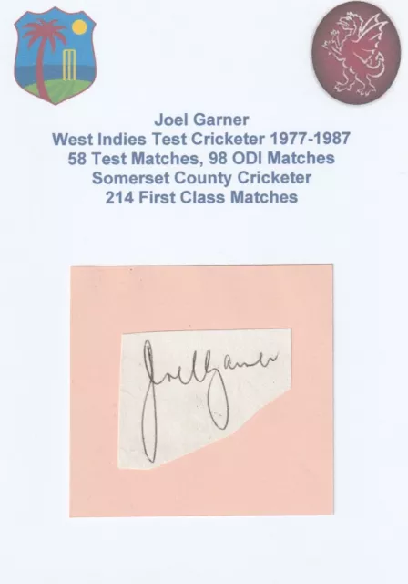 JOEL GARNER WEST INDIES TEST CRICKETER SOMERSET original autograph signed card
