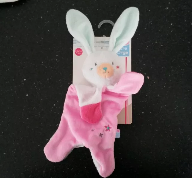 Doudou sucre d'orge lapin rose blanc vert  plat fleurs cœur NEUF